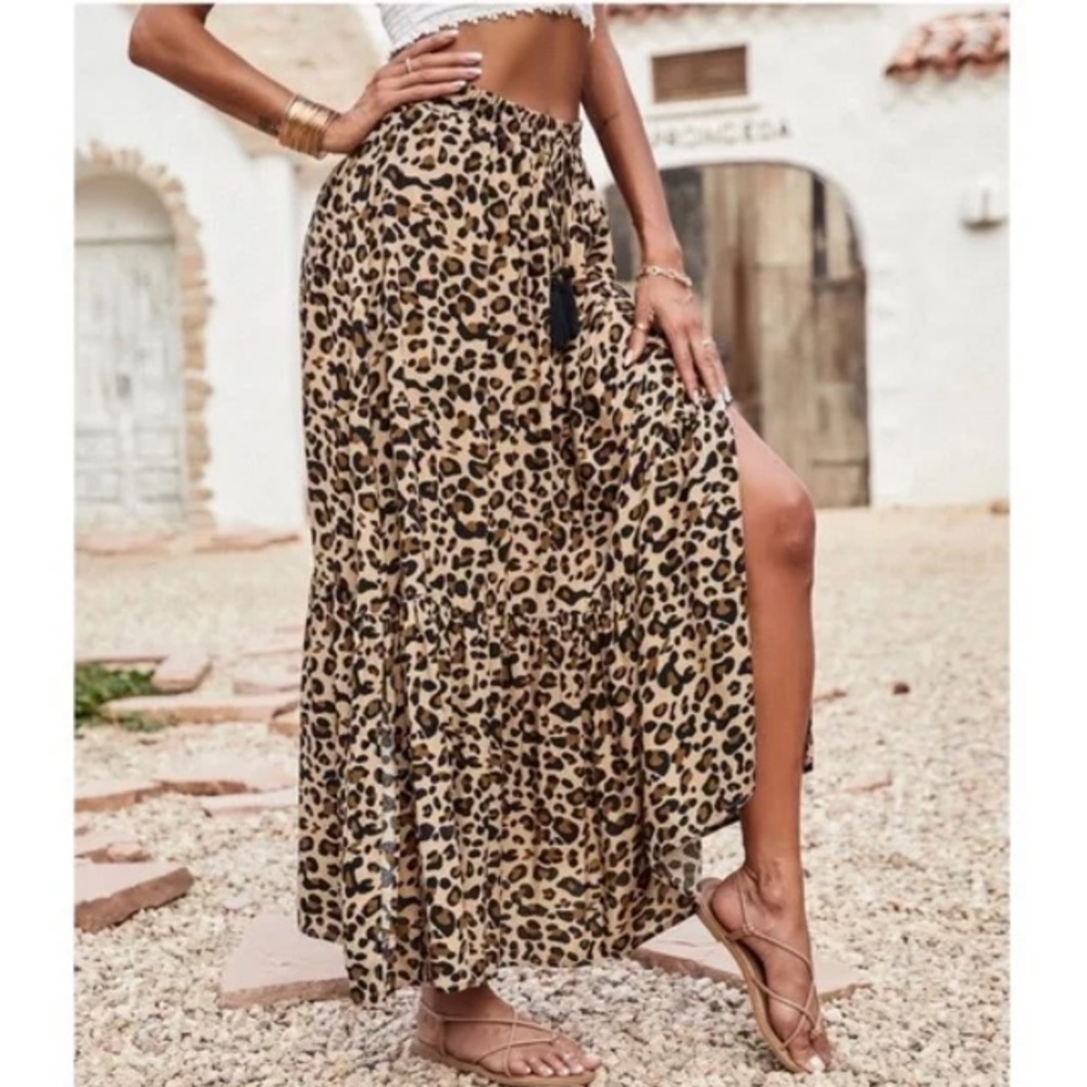 Boho leopard print tassel maxi skirt - Picture 5 of 9